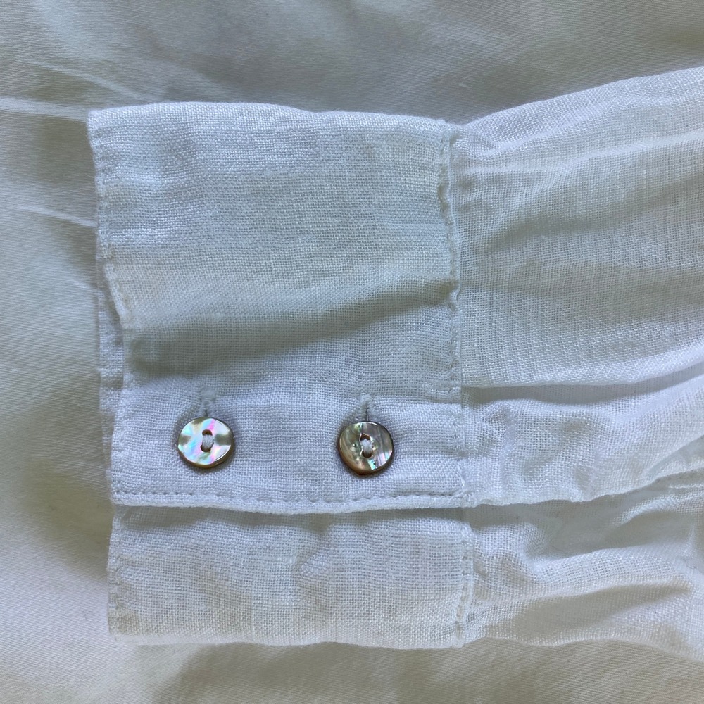 Joie 100% Linen Long Sleeve Shirt White Collar Button Down Beachy Classic Size L - Picture 9 of 14